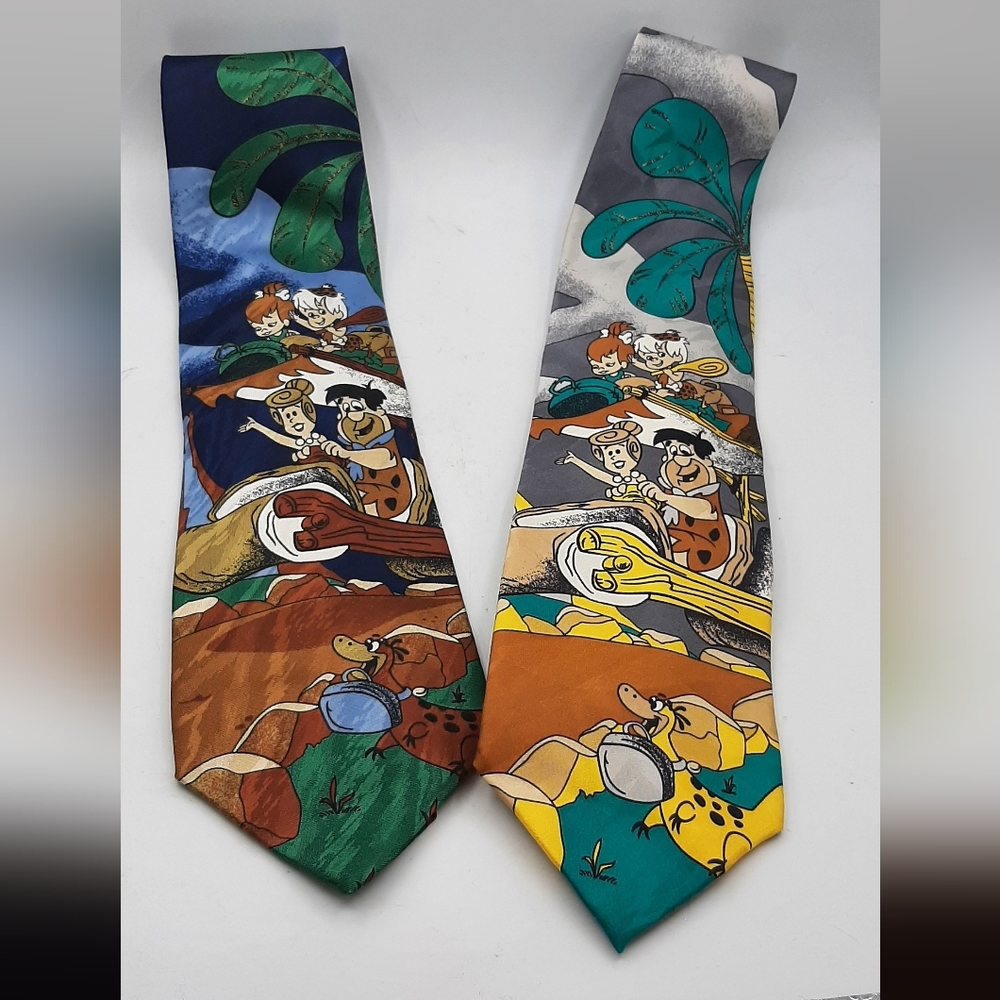 Looney Tunes Vintage Fred Flintstone Neckties Fred Wilma Pebbles Bamm Bamm Dino